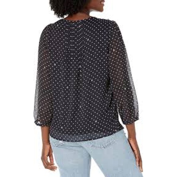 Tommy Hilfiger Dot Keyhole Blouse in Navy Size Large - Picture 2 of 8